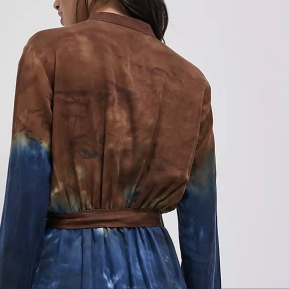 Cloth Stone Ombre Blue Brown Perla Tie-Dye Belted Kimono Maxi Dress - Picture 4 of 11